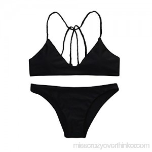 AMOFINY Women's Fashion Swimwear Solid Bikini Beachwear Swimsuit Push-up Beach Suit Black B07P4626L9